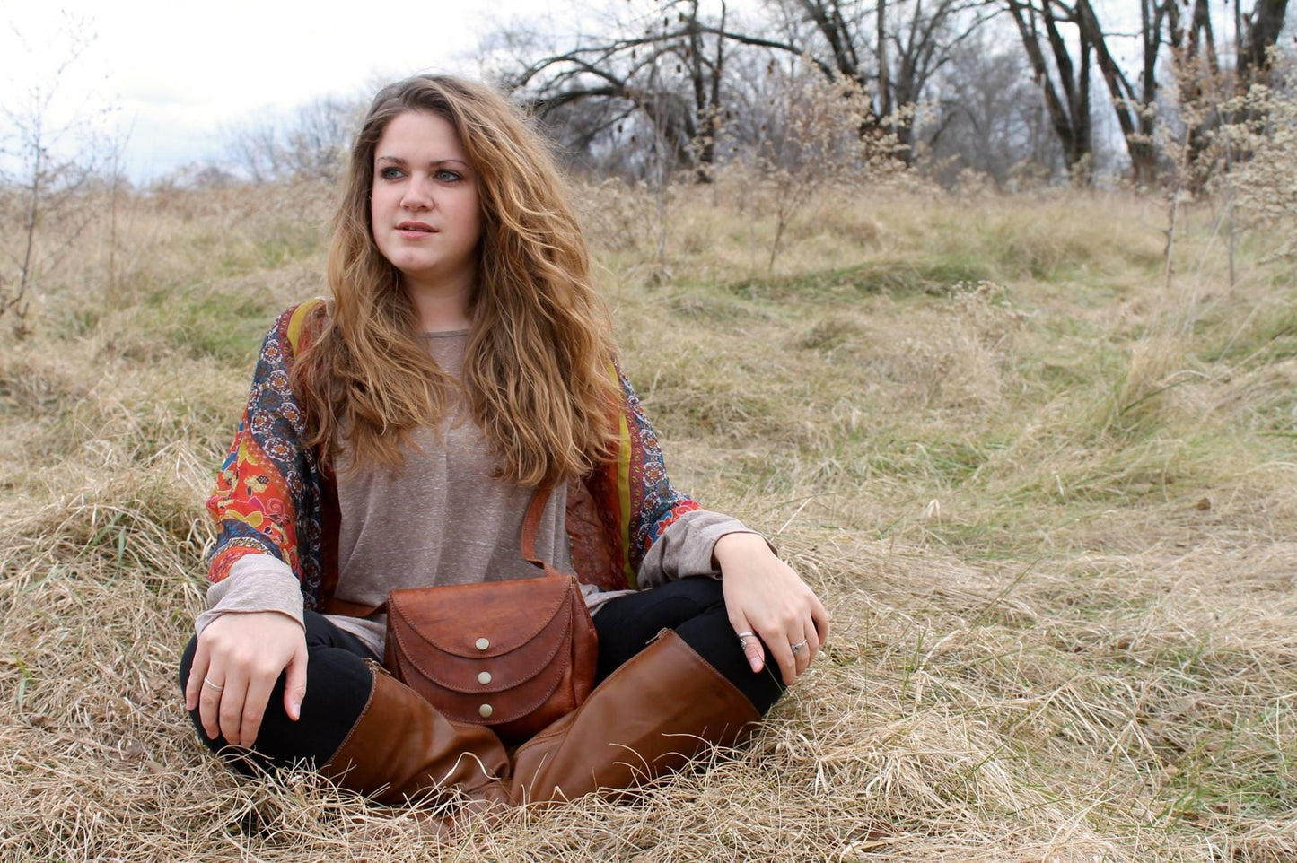 3 Moon Brown Leather Cross Body Purse