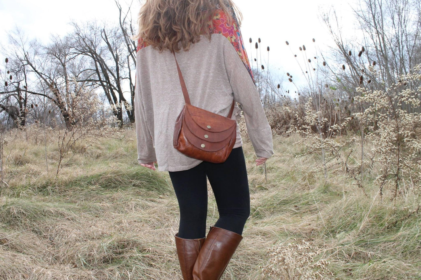 3 Moon Brown Leather Cross Body Purse